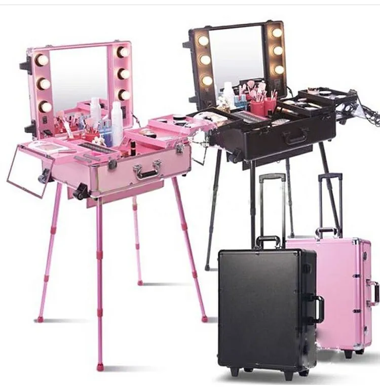Professional Makeup Artist Vanity Case with LED Mirror and Adjustable Stand